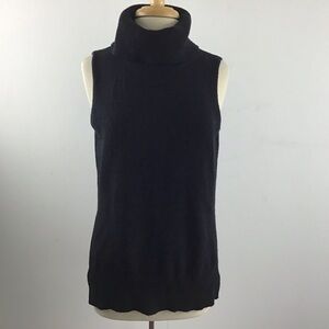 Carmen Marc Valvo hi-low hem sleeveless lagenlook black turtleneck sweater Med